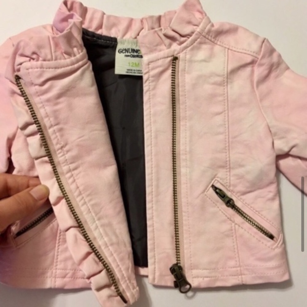 OshKosh Ruffle Moto Jacket Baby Pink Vegan Leather - Picture 7 of 8